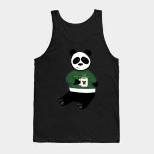 Panda drinking coffee in a christmas sweater Tank Top